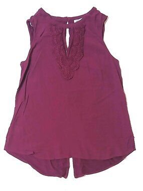 Daniel Rainn Burgundy Sleeveless Lace Blouse Boho Keyhole Top Size L